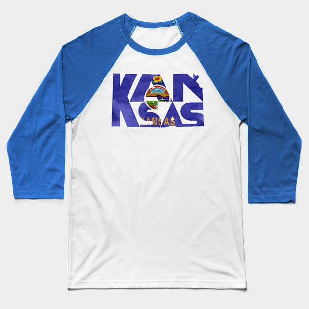 Kansas Typo Map Baseball T-Shirt by inspirowl